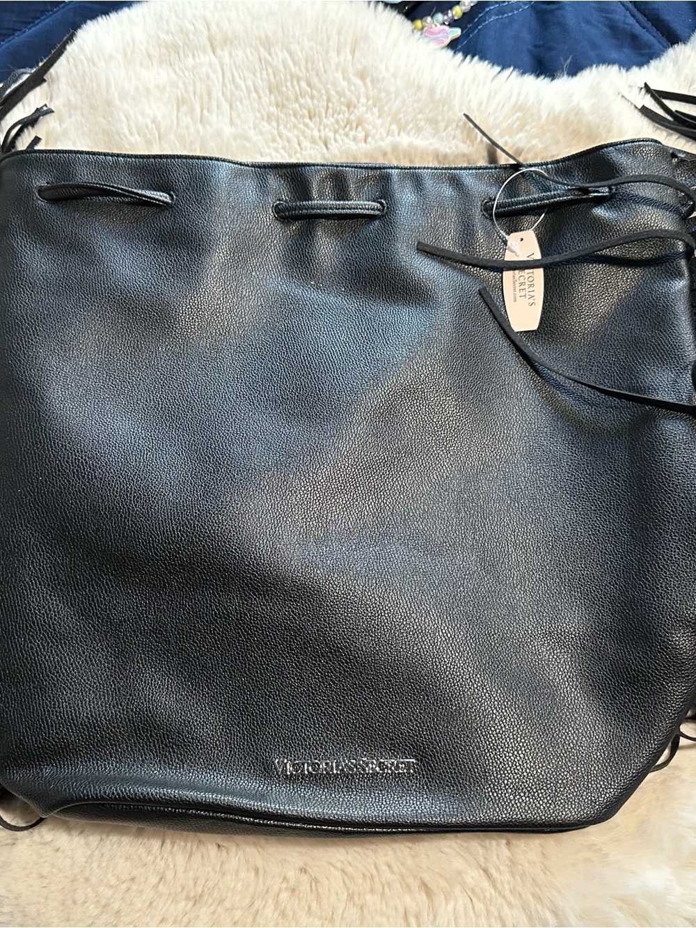 Victoria's Secret Black Drawstring Shopper Tote NWT